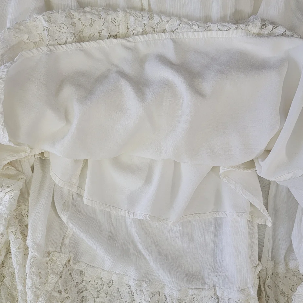 Abercrombie And Fitch White Lace Gauzy Maxi Dress Party Casual Bride Size Medium